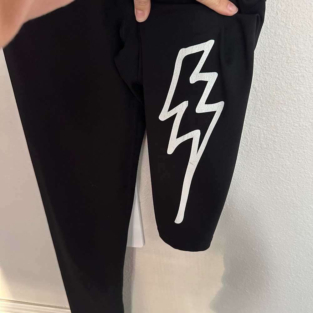 Betsey Johnson Black Leggings with White Lightning Bolt Accent - Picture 2 of 5